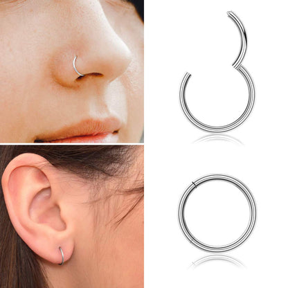 316l Silver Surgical Steel Hinged Nose Rings Hoop 20G 18G 16G 14G 12G 10G 8G 6G, Diameter 6mm to 22mm
