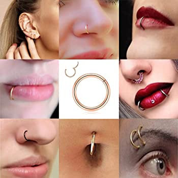316l Silver Surgical Steel Hinged Nose Rings Hoop 20G 18G 16G 14G 12G 10G 8G 6G, Diameter 6mm to 22mm
