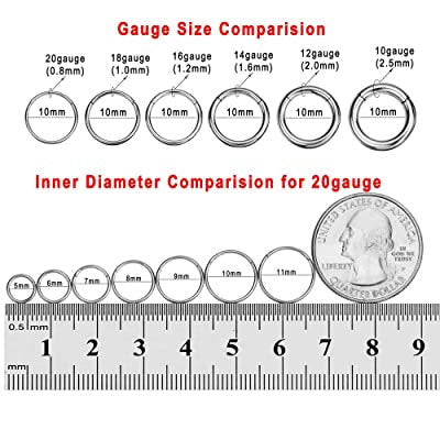 316l Silver Surgical Steel Hinged Nose Rings Hoop 20G 18G 16G 14G 12G 10G 8G 6G, Diameter 6mm to 22mm