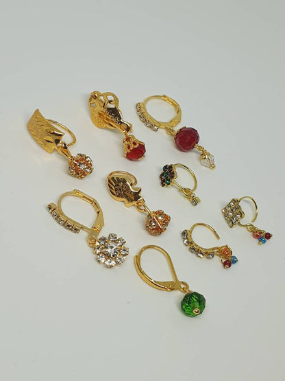 9 pieces Gold Plated Nose Rings Nath Jewelry Pakistani Bridal Piercing Indian Bride Wedding