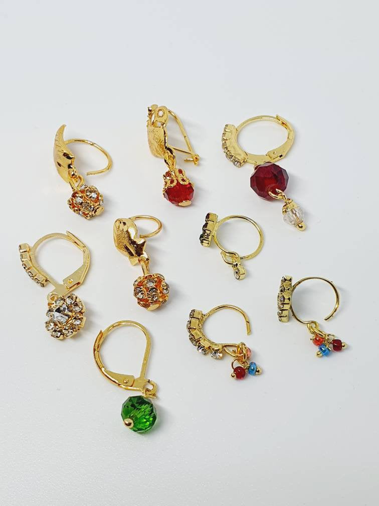 9 pieces Gold Plated Nose Rings Nath Jewelry Pakistani Bridal Piercing Indian Bride Wedding