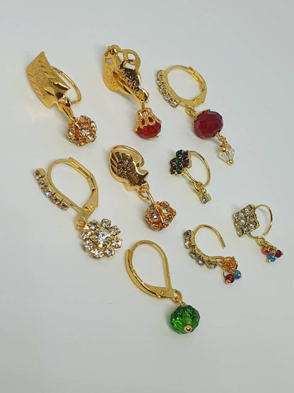 9 pieces Gold Plated Nose Rings Nath Jewelry Pakistani Bridal Piercing Indian Bride Wedding