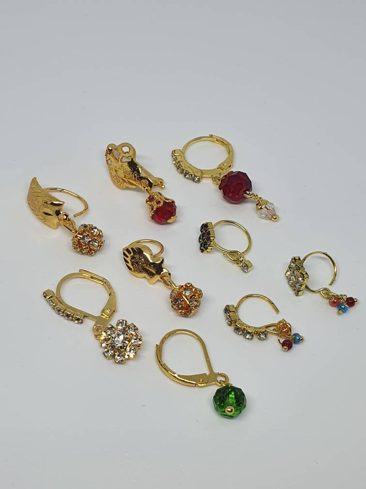 9 pieces Gold Plated Nose Rings Nath Jewelry Pakistani Bridal Piercing Indian Bride Wedding