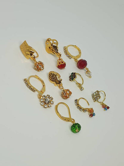 9 pieces Gold Plated Nose Rings Nath Jewelry Pakistani Bridal Piercing Indian Bride Wedding