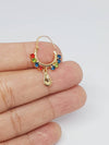 Multi Color Nose Ring Hoops Earrings Dangle Nose Piercing Cubic Zirconia Stone Gold Plated Indian Jewelry dangling
