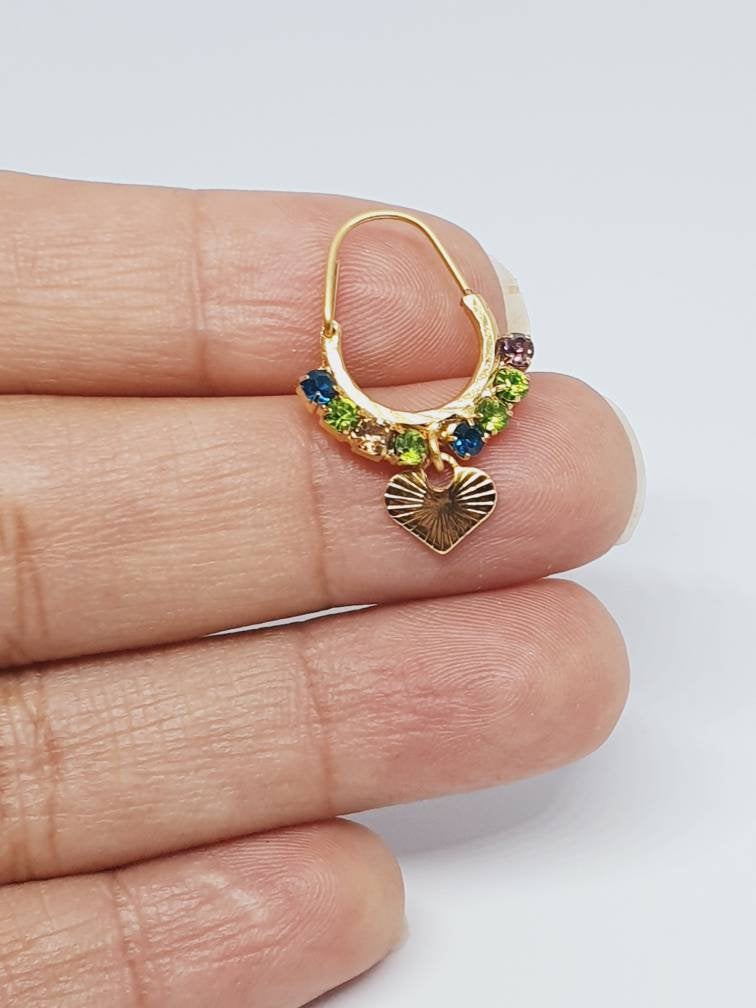 Multi Color Nose Ring Hoops Earrings Dangle Nose Piercing Cubic Zirconia Stone Gold Plated Indian Jewelry dangling