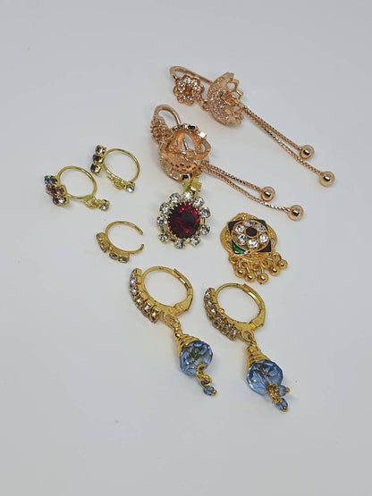 9 pieces Nose Ring and Earrings Dangle Nose Piercing Cubic Zirconia Stone Gold Plated Indian Jewelry dangling