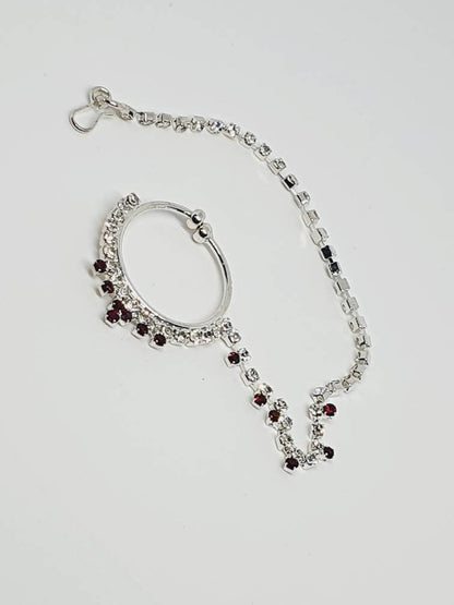 Silver with Red Stone Non Pierced Nose Hoop Bell Nose Ring Indian Bridal Nose Ring