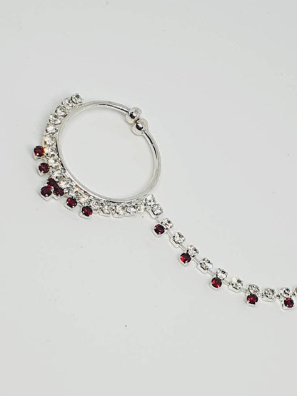 Silver with Red Stone Non Pierced Nose Hoop Bell Nose Ring Indian Bridal Nose Ring