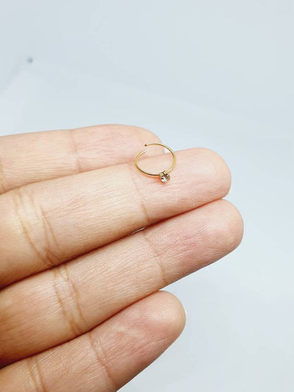 9ct Gold Nose Hoop with Cubic Zirconia Stone - Jewelled, Open Hoop Nose Ring