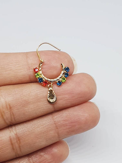 Multi Color Nose Ring Hoops Earrings Dangle Nose Piercing Cubic Zirconia Stone Gold Plated Indian Jewelry dangling