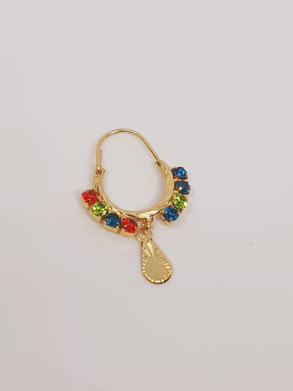 Multi Color Nose Ring Hoops Earrings Dangle Nose Piercing Cubic Zirconia Stone Gold Plated Indian Jewelry dangling