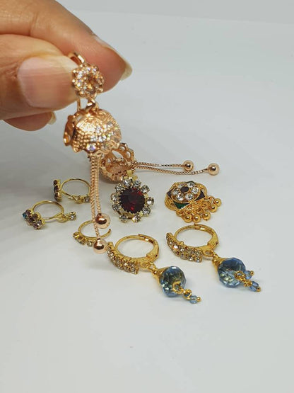 9 pieces Nose Ring and Earrings Dangle Nose Piercing Cubic Zirconia Stone Gold Plated Indian Jewelry dangling