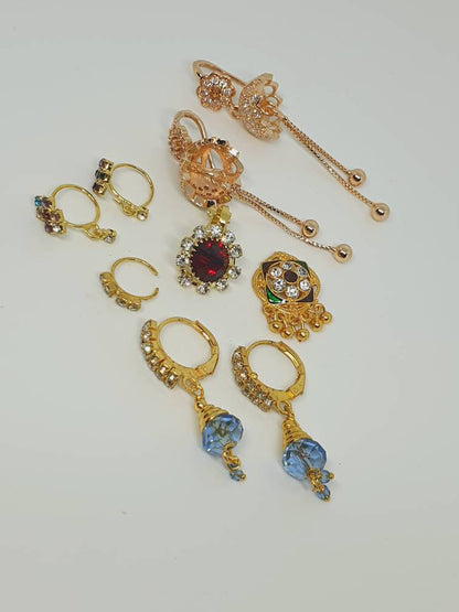 9 pieces Nose Ring and Earrings Dangle Nose Piercing Cubic Zirconia Stone Gold Plated Indian Jewelry dangling