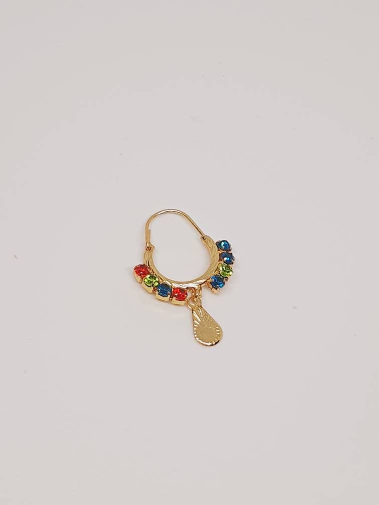 Multi Color Nose Ring Hoops Earrings Dangle Nose Piercing Cubic Zirconia Stone Gold Plated Indian Jewelry dangling
