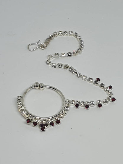 Silver with Red Stone Non Pierced Nose Hoop Bell Nose Ring Indian Bridal Nose Ring
