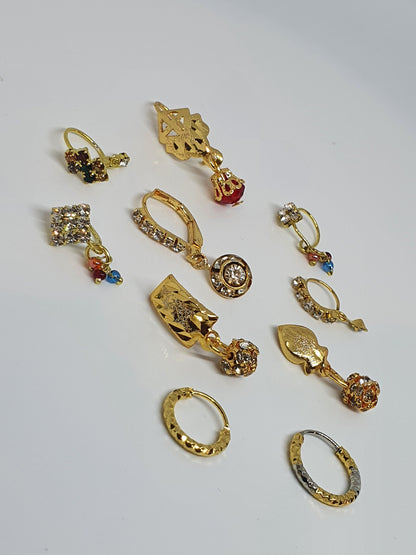 10 pieces Hinged Clicker Nose Ring Dangle Nose Rings Rhinestone Gauges Sleeper Earrings Piercing nose rings and studs