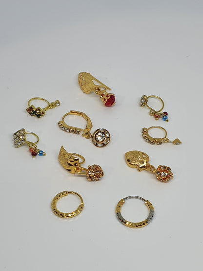 10 pieces Hinged Clicker Nose Ring Dangle Nose Rings Rhinestone Gauges Sleeper Earrings Piercing nose rings and studs