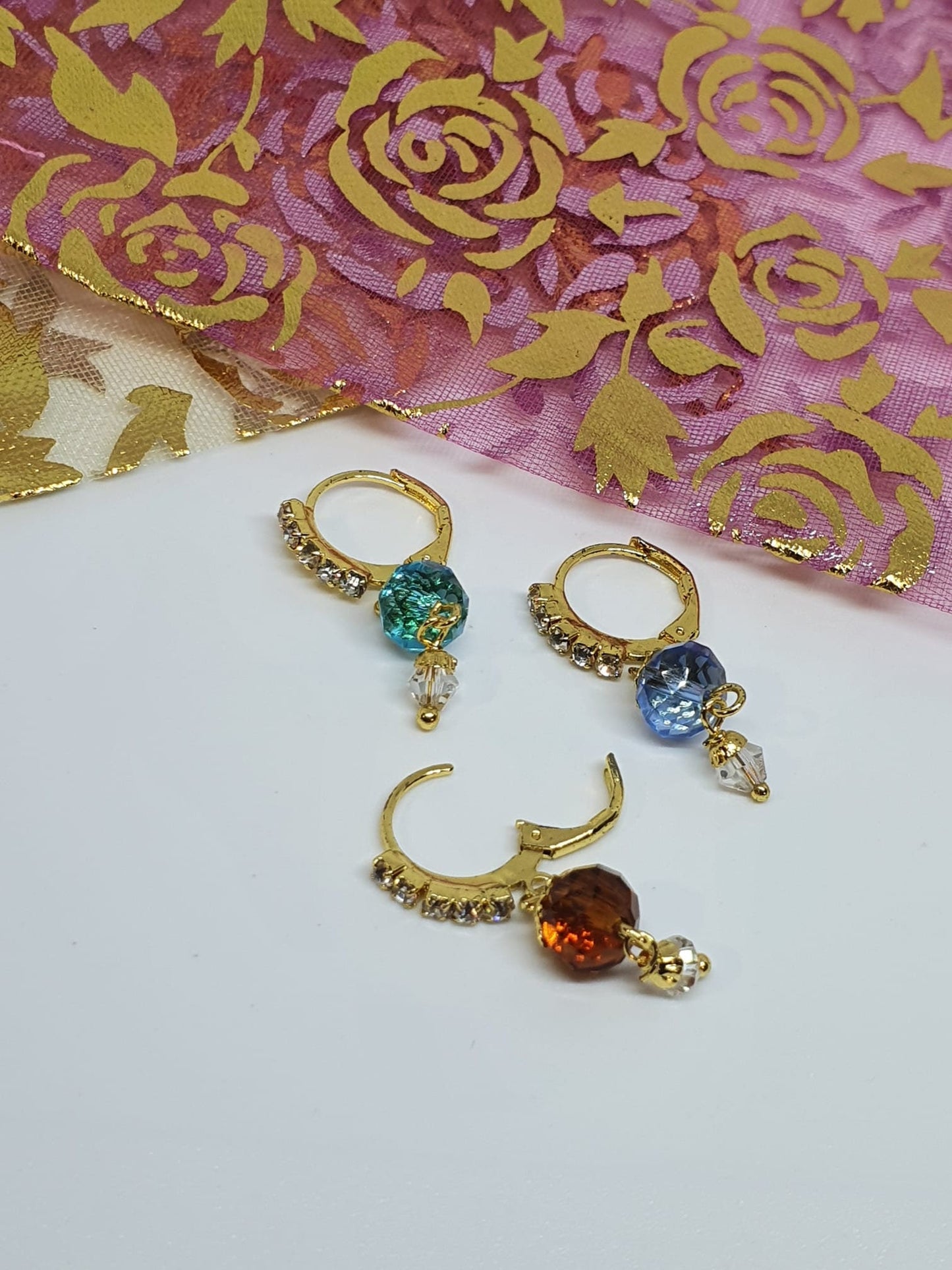 3 pieces Hoop Stone Nose Ring Gold Silver Tone Bollywood Wedding Indian Jewelry Women Pierced Nose