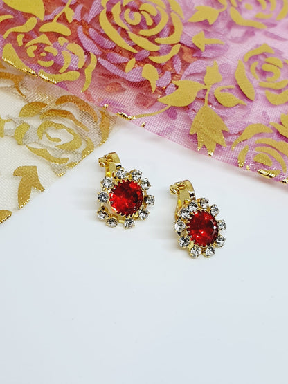 2 Red Clip On Gold Plated Rhinestone Earrings Zirconia Nose Ring