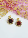 2 Hot Dark Red Clip On Gold Plated Rhinestone Earrings Zirconia Nose Ring