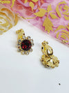 2 Hot Dark Red Clip On Gold Plated Rhinestone Earrings Zirconia Nose Ring