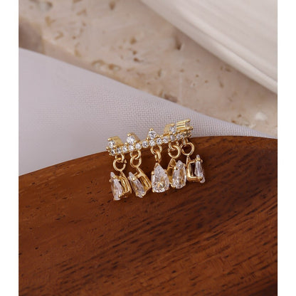 Geometric Temperament CZ Ear Clip Jewelry for Women Golden Delicate Cubic Zirconia Non-Piercing Ear Bone