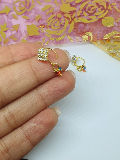 2 Pieces Clear Multi Dangle Nose Ring Gold Bollywood Wedding Indian Jewelry Women Pierced Nose Ring
