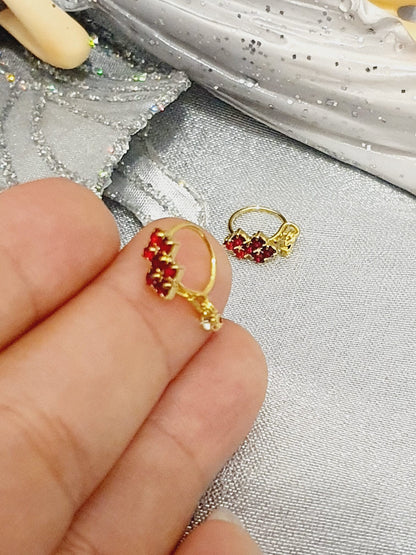 2 Pieces Hot Pink Dangle Stone Nose Ring Gold Bollywood Wedding Indian Jewelry Women Pierced Nose Ring