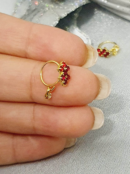 2 Pieces Hot Pink Dangle Stone Nose Ring Gold Bollywood Wedding Indian Jewelry Women Pierced Nose Ring