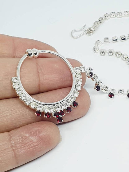 Silver Plated Rhinestones CZ Stone Nose Ring for Non Piercing