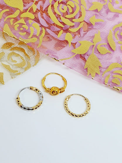 3 pieces Hoop Nose Ring Gold Silver Tone Bollywood Wedding Indian Jewelry Women Pierced Nose