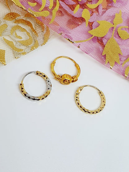 3 pieces Hoop Nose Ring Gold Silver Tone Bollywood Wedding Indian Jewelry Women Pierced Nose