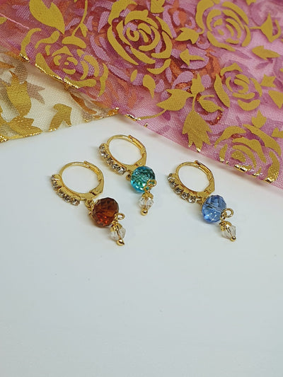 3 pieces Hoop Stone Nose Ring Gold Silver Tone Bollywood Wedding Indian Jewelry Women Pierced Nose