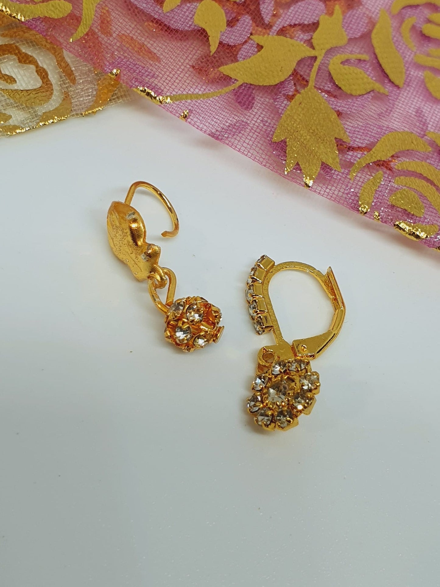 2 pieces Gold Plated Dangle Nose Ring Gold Tone Bollywood Wedding Indian Jewelry Women Pierced Nose