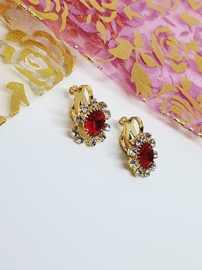2 Red Clip On Gold Plated Rhinestone Earrings Zirconia Nose Ring