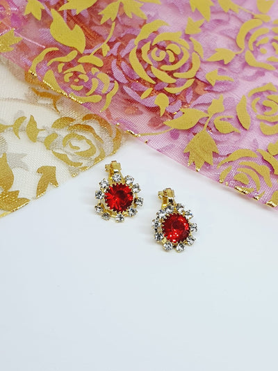 2 Red Clip On Gold Plated Rhinestone Earrings Zirconia Nose Ring