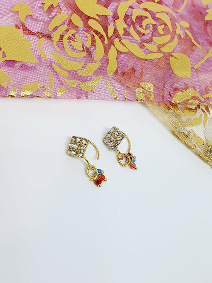 2 Pieces Clear Multi Dangle Nose Ring Gold Bollywood Wedding Indian Jewelry Women Pierced Nose Ring