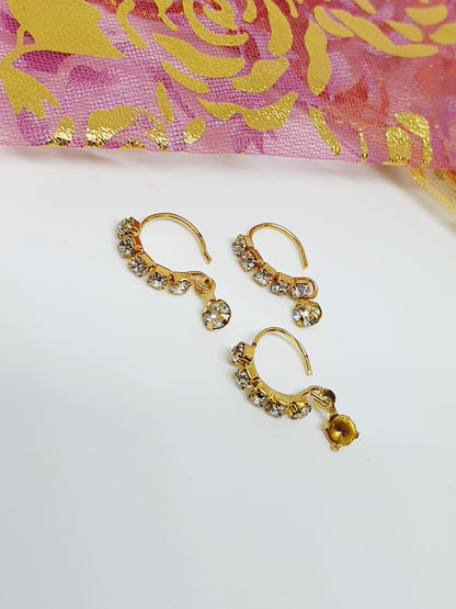 Crescent Nose Ring, Nose Piercing, 3 Pieces Clear Multi Dangle Stone Nose Ring Gold Indian Jewelry Women Pierced Nose Ring