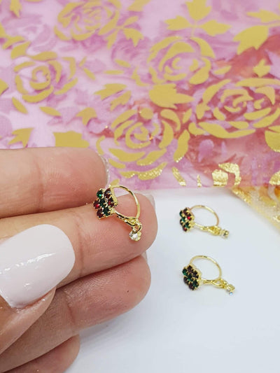 Multi Color 3 Dangle Stone, Nose Ring Gold Bollywood Wedding Indian Jewelry Women Pierced Nose Ring