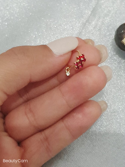 1 Piece Hot Pink Dangle Stone Nose Ring Gold Bollywood Wedding Indian Jewelry Women Pierced Nose Ring