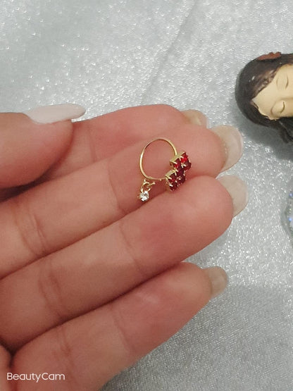 1 Piece Hot Pink Dangle Stone Nose Ring Gold Bollywood Wedding Indian Jewelry Women Pierced Nose Ring