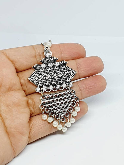 Silver Pearls Afghani Tikka for Brides Afghan Wedding Celebration