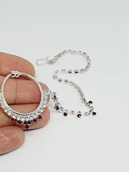 Silver Plated Rhinestones CZ Stone Nose Ring for Non Piercing