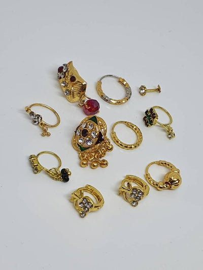 Indian Nose Ring Mixed Lot Gold Plated Nath Style dangle Nose RIng
