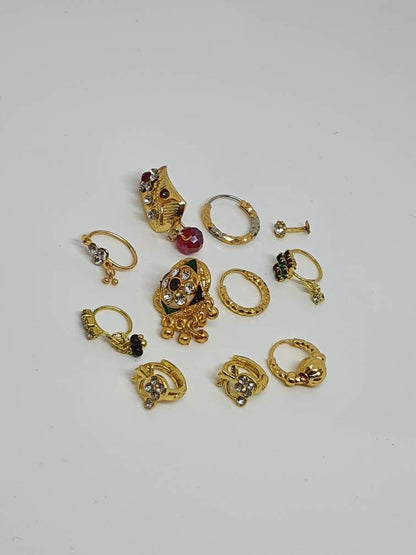 Indian Nose Ring Mixed Lot Gold Plated Nath Style dangle Nose RIng