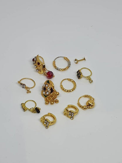 Indian Nose Ring Mixed Lot Gold Plated Nath Style dangle Nose RIng