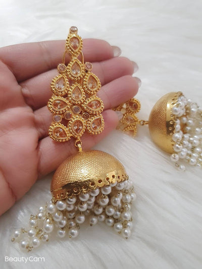 Long Jhumka Earrings, Gold Plated Jhumka, Pearls Earrings, Dangle Earrings