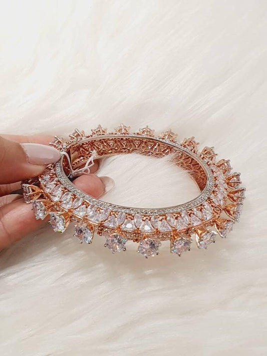 Rose Gold Bracelet, AD Bracelet, American Diamond Rose Gold Jewelry, Openable Bangle Size 2.6