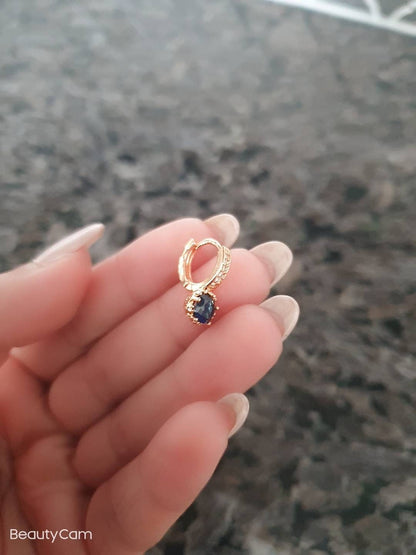 Dark Blue Dangle 14k Gold Nose Ring, Boho Cartilage Earring Hoop, Floral Hoop, Beaded Nose Hoop, Nose Piercing